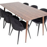 Jídelní stůl Polar 180 cm - Ořechová deska - Ořechové nohy+Sametová jídelní židle - Černá / Černá_6