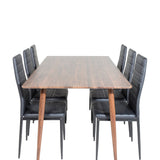 Jídelní stůl Polar 180 cm - Ořechová deska - Ořechové nohy+Slim High Back Jídelní židle - Černé nohy - Černá PU_6