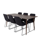 Jídelní stůl Polar 180 cm - Ořechová deska - Ořechové nohy+Muce Jídelní židle - Černé nohy - Černá Fabric_6