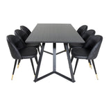 Jídelní stůl Marina - černá deska / černé nohy + sametová jídelní židle š. Stiches - PU - Black / Black_6