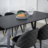 Jídelní stůl Marina - černá deska / černé nohy + sametová jídelní židle š. Stiches - PU - Black / Black_6