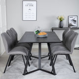 Jídelní stůl Marina - černá deska / černé nohy + jídelní židle Gemma - černé nohy - šedá látka_6