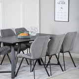 Jídelní stůl Marina - černá deska / černé nohy + jídelní židle Gemma - černé nohy - šedá látka_6