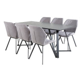 Jídelní stůl Marina - černá deska / černé nohy + jídelní židle Gemma - černé nohy - šedá látka_6