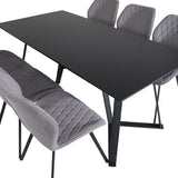 Jídelní stůl Marina - černá deska / černé nohy + jídelní židle Gemma - černé nohy - šedá látka_6