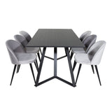 Jídelní stůl Marina - černá deska / černé nohy + sametová jídelní židle - světle šedá / černá_6