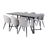 Jídelní stůl Marina - černá deska / černé nohy + sametová jídelní židle - světle šedá / černá_6