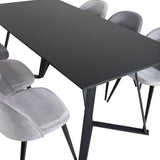 Jídelní stůl Marina - černá deska / černé nohy + sametová jídelní židle - světle šedá / černá_6