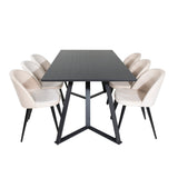 Jídelní stůl Marina - černá deska / černé nohy + sametová jídelní židle - béžová / černá_6