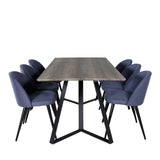 Jídelní stůl Marina - 180*90*H75 - Šedá / Černá + Sametová jídelní židle - Černé nohy - Modrá látka_6