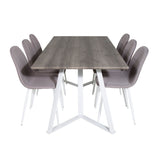 Jídelní stůl Marina - šedý "dub" / bílé nohy + židle Polar - šedá látka Bílé nohy _6