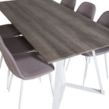 Jídelní stůl Marina - šedý "dub" / bílé nohy + židle Polar - šedá látka Bílé nohy _6