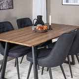 Jídelní stůl Inca - 160/200*85*H75 - Dub / Černá+Velvet Deluxe jídelní židle - Černé nohy - Black Fabric_4