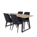 Jídelní stůl Inca - 160/200*85*H75 - Dub / Černá+Velvet Deluxe jídelní židle - Černé nohy - Black Fabric_4