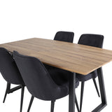 Jídelní stůl Inca - 160/200*85*H75 - Dub / Černá+Velvet Deluxe jídelní židle - Černé nohy - Black Fabric_4