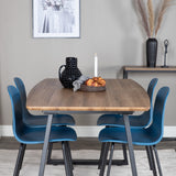 Jídelní stůl Inca - 160/200*85*H75 - Dub / Černá+Arktická jídelní židle - Černé nohy - Modrý Plast_4