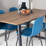 Jídelní stůl Inca - 160/200*85*H75 - Dub / Černá+Arktická jídelní židle - Černé nohy - Modrý Plast_4