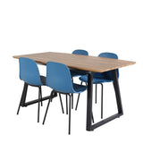 Jídelní stůl Inca - 160/200*85*H75 - Dub / Černá+Arktická jídelní židle - Černé nohy - Modrý Plast_4