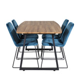 Jídelní stůl Inca - 160/200*85*H75 - Dub / Černá + Muce Jídelní židle - Černé nohy - Modrá Velvet_4