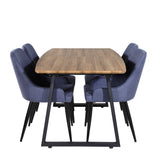 Jídelní stůl Inca - 160/200*85*H75 - Dub / Černá+Plaza Jídelní židle - Černé nohy - Modrá látka_4