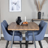 Jídelní stůl Inca - 160/200*85*H75 - Dub / Černá+Plaza Jídelní židle - Černé nohy - Modrá látka_4