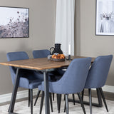 Jídelní stůl Inca - 160/200*85*H75 - Dub / Černá+Plaza Jídelní židle - Černé nohy - Modrá látka_4