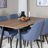 Jídelní stůl Inca - 160/200*85*H75 - Dub / Černá+Plaza Jídelní židle - Černé nohy - Modrá látka_4