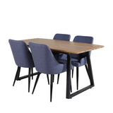 Jídelní stůl Inca - 160/200*85*H75 - Dub / Černá+Plaza Jídelní židle - Černé nohy - Modrá látka_4