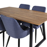 Jídelní stůl Inca - 160/200*85*H75 - Dub / Černá+Plaza Jídelní židle - Černé nohy - Modrá látka_4
