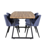 Jídelní stůl Inca - 160/200*85*H75 - Dub / Černá + Sametová jídelní židle - Černé nohy - Modrá látka_4