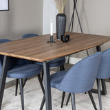 Jídelní stůl Inca - 160/200*85*H75 - Dub / Černá + Sametová jídelní židle - Černé nohy - Modrá látka_4