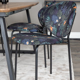 Jídelní stůl Inca - 160/200*85*H75 - Dub / Černá + Jídelní židle Vault - Černé nohy - Black Flower potištěná látka_4