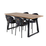 Jídelní stůl Inca - 160/200*85*H75 - Dub / Černá + Jídelní židle Vault - Černé nohy - Black Flower potištěná látka_4