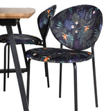 Jídelní stůl Inca - 160/200*85*H75 - Dub / Černá + Jídelní židle Vault - Černé nohy - Black Flower potištěná látka_4