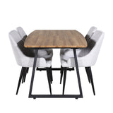 Jídelní stůl Inca - 160/200*85*H75 - Dub / Černá+Plaza Jídelní židle - Černé nohy - Světle šedá Fabric_4