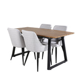 Jídelní stůl Inca - 160/200*85*H75 - Dub / Černá+Plaza Jídelní židle - Černé nohy - Světle šedá Fabric_4