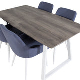 Inca Extentiontable - šedý "dub" / bílá Nohy+Plaza Jídelní židle - Bílé Nohy - Modrá Fabric_4