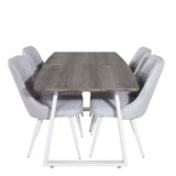 Inca Extentiontable - šedý "dub" / bílá Nohy+Velvet Deluxe Jídelní židle - Bílé nohy - Světle šedá Fabric_4