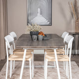 Inca Extentiontable - šedý "dub" / bílá Nohy + Jídelní židle Polly - bílá / Nature _4