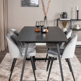 Rozšiřitelný Inca - černý top / černé nohy + sametová jídelní židle - světle šedá / černá_4