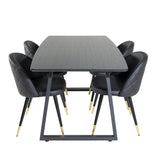 Inca Extentiontable - Černá top / černá Nohy+Velvet Jídelní židle w. Stiches - PU - Black / Black_4