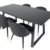 Inca Extentiontable - Černá top / černá Nohy+Velvet Jídelní židle w. Stiches - PU - Black / Black_4