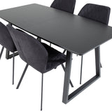 Inca Extentiontable - Černá top / černá Nohy+Gemma Jídelní židle - Černé nohy - Black Fabric_4