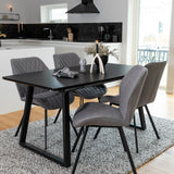 Rozšiřitelný Inca - černý top / černé nohy+jídelní židle Gemma - černé nohy - šedá látka_4