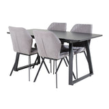 Rozšiřitelný Inca - černý top / černé nohy+jídelní židle Gemma - černé nohy - šedá látka_4