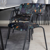 Estelle Jídelní stůl 200*90*H76 - Bílá / Černá + křeslo Arrow - Černé nohy - Černá Květina s potiskem Fabric_6