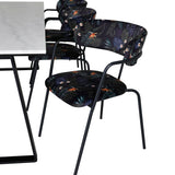 Estelle Jídelní stůl 200*90*H76 - Bílá / Černá + křeslo Arrow - Černé nohy - Černá Květina s potiskem Fabric_6