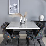 Estelle Jídelní stůl 200*90*H76 - Bílá / Černá + Sametová jídelní židle - Black Flower fabric_6