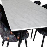 Estelle Jídelní stůl 200*90*H76 - Bílá / Černá + Sametová jídelní židle - Black Flower fabric_6