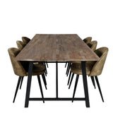 Jídelní stůl Malang - 250*100*H76 - Tmavý týk / Black+Velvet Jídelní křeslo - Černé nohy - Dusty Green Velvet_6